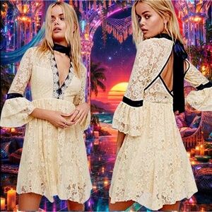 Free people GILDED lace victorian Rococo bohemian mini dress Gypsy boho hippie